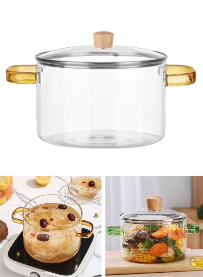Glass Pots for Cooking 2.6L(87oz) Pot with Lid for Stove Top Glass Saucepan for Noodle Soup Milk-Clear - Image 1