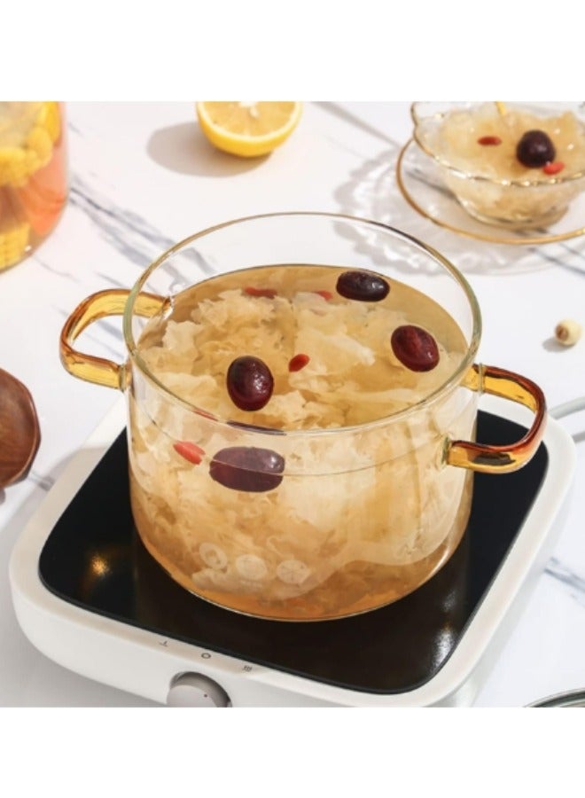 Glass Pots for Cooking 2.6L(87oz) Pot with Lid for Stove Top Glass Saucepan for Noodle Soup Milk-Clear - Image 3