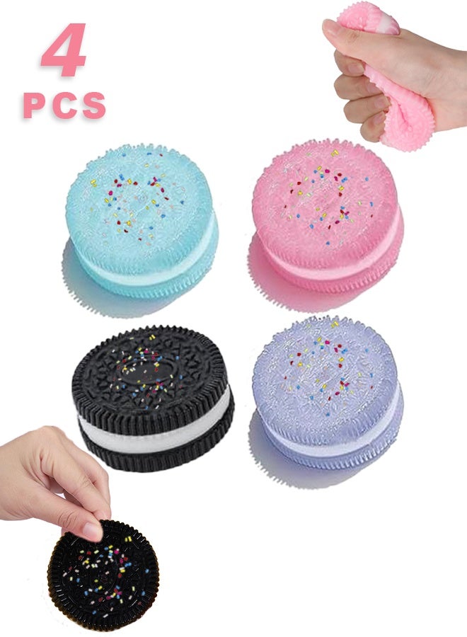 Sweet Life 4 Pcs Squishy Toys, Novelty Biscuit Stress Ball, Fidget Toys For Boys,Girls&Adults, Easy-To-Clean Stress Relief Toy（Pink, Black, Purple, Blue With Colorful Sugar）  - Image 1