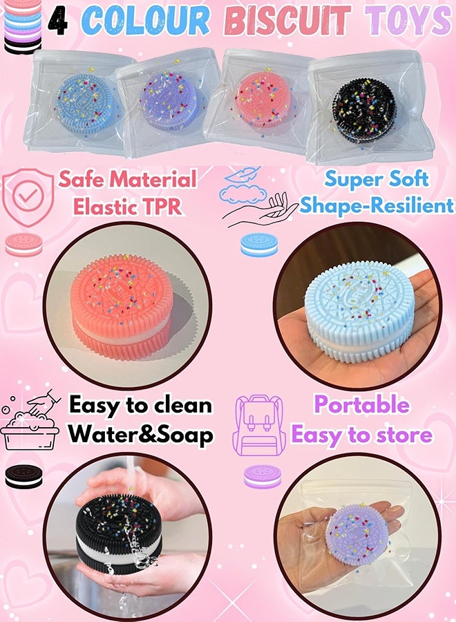 Sweet Life 4 Pcs Squishy Toys, Novelty Biscuit Stress Ball, Fidget Toys For Boys,Girls&Adults, Easy-To-Clean Stress Relief Toy（Pink, Black, Purple, Blue With Colorful Sugar）  - Image 3