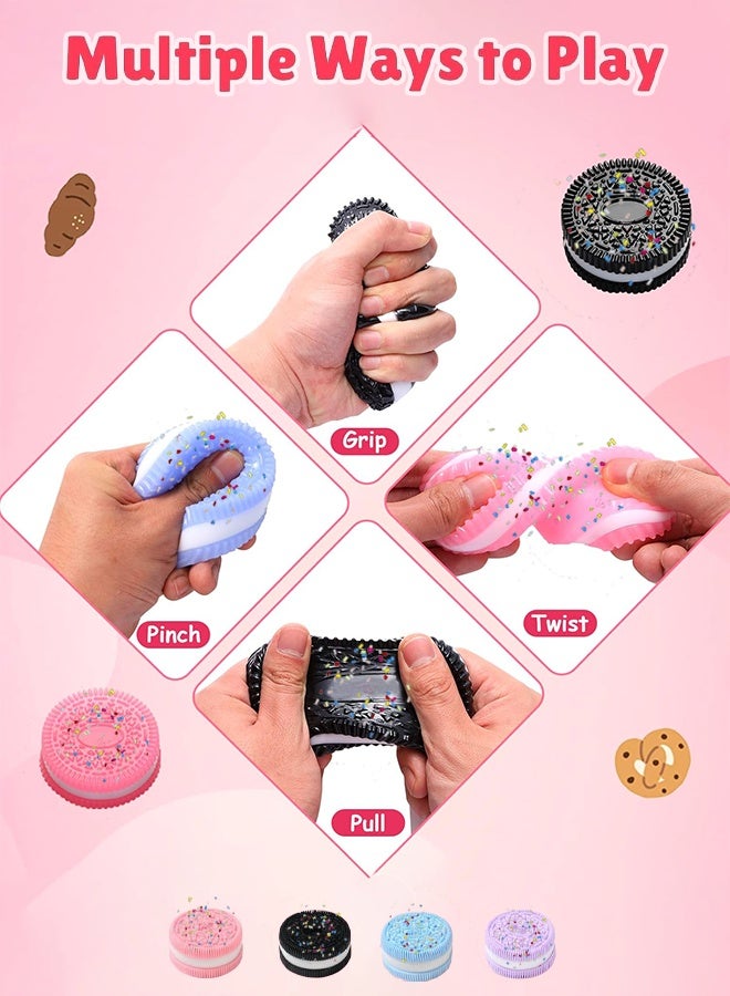 Sweet Life 4 Pcs Squishy Toys, Novelty Biscuit Stress Ball, Fidget Toys For Boys,Girls&Adults, Easy-To-Clean Stress Relief Toy（Pink, Black, Purple, Blue With Colorful Sugar）  - Image 4