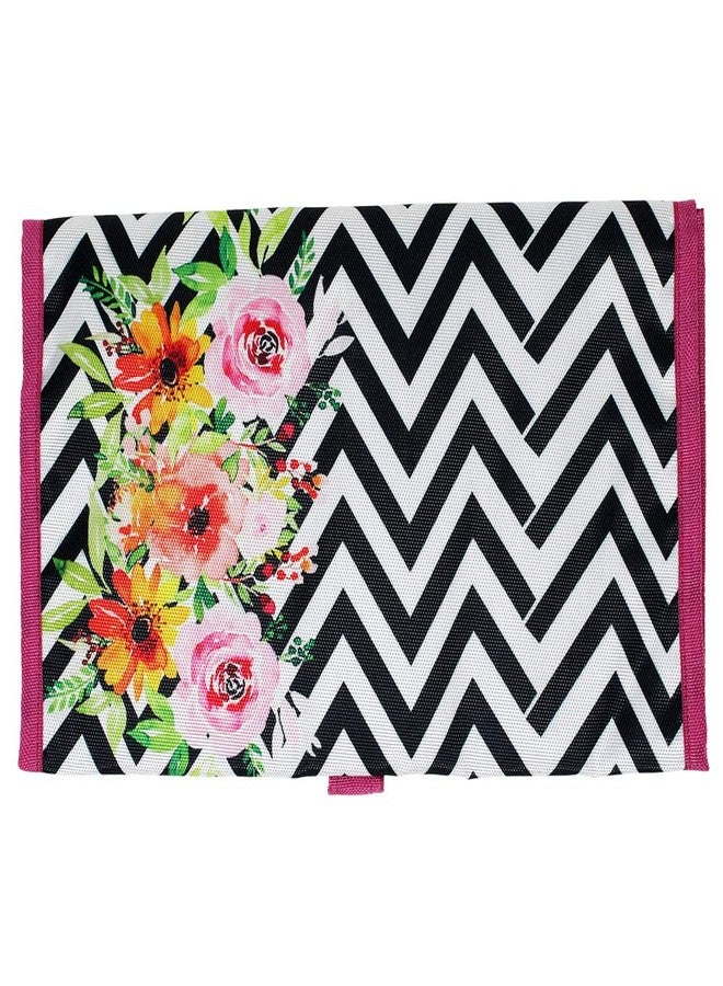 The Rosette Imprint Hair Clip Organizer Pouch for Girls & Women - Multi-Purpose Accessory Bag with Zipper - Hair Clip Holder - Travel-Friendly, 18x10 Inches - Vibrant Zig Zag Floral Design - Image 2