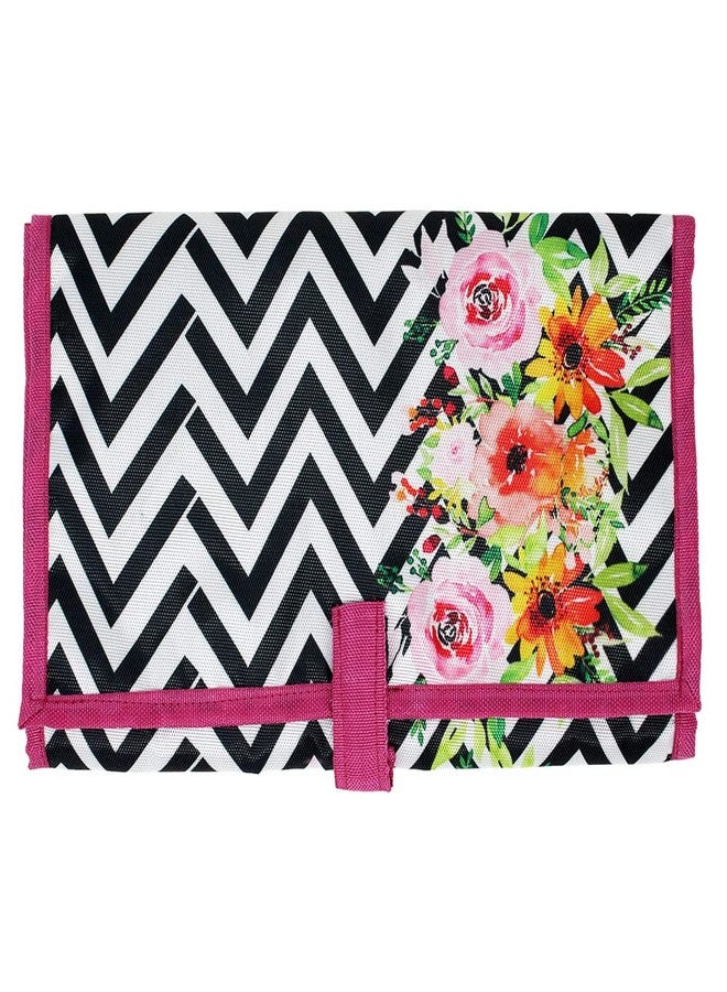 The Rosette Imprint Hair Clip Organizer Pouch for Girls & Women - Multi-Purpose Accessory Bag with Zipper - Hair Clip Holder - Travel-Friendly, 18x10 Inches - Vibrant Zig Zag Floral Design - Image 1
