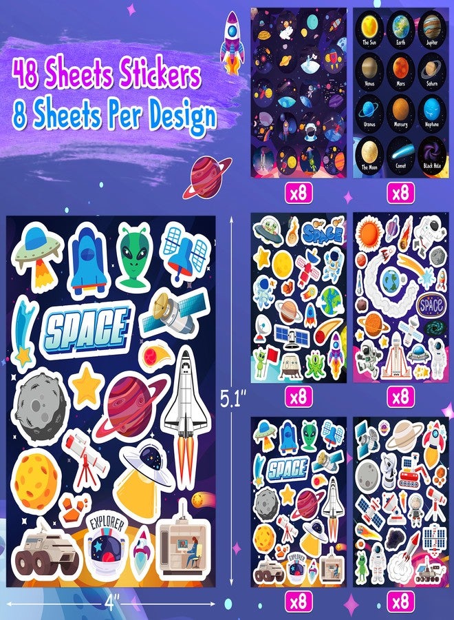 LINAYE 48 Sheets Space Stickers for Kids, 960 PCS Solar System Planets Outer Stickers for Classroom School, Waterproof Self Adhesive Crafts for Kids,Galaxy Outer Space Party Favors Reward for Students - Image 2