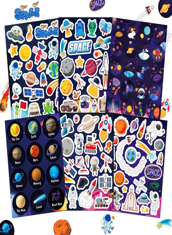 LINAYE 48 Sheets Space Stickers for Kids, 960 PCS Solar System Planets Outer Stickers for Classroom School, Waterproof Self Adhesive Crafts for Kids,Galaxy Outer Space Party Favors Reward for Students - Image 1