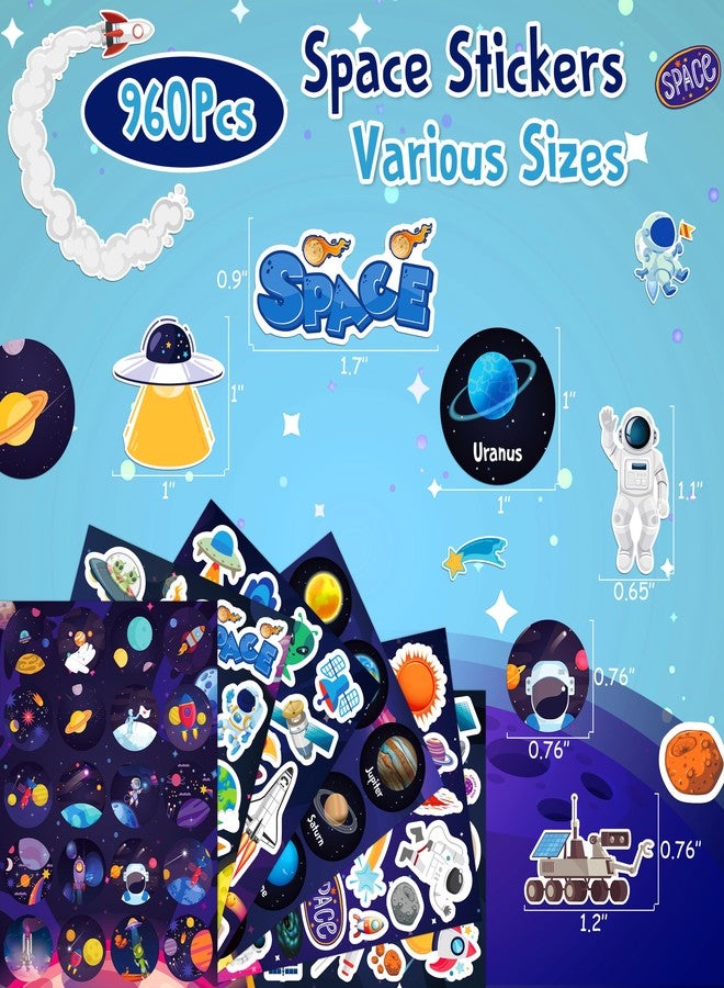 LINAYE 48 Sheets Space Stickers for Kids, 960 PCS Solar System Planets Outer Stickers for Classroom School, Waterproof Self Adhesive Crafts for Kids,Galaxy Outer Space Party Favors Reward for Students - Image 5