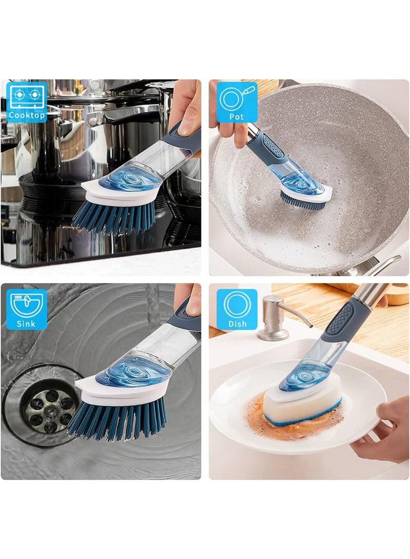 Arabest Dish Cleaning Brush, Soap Dispensing Dish Brush Set with 4 Replacement Heads and Storage Holder, Kitchen Scrub Brush for Dish Pot Pan Sink Cleaning (Blue)  - Image 5