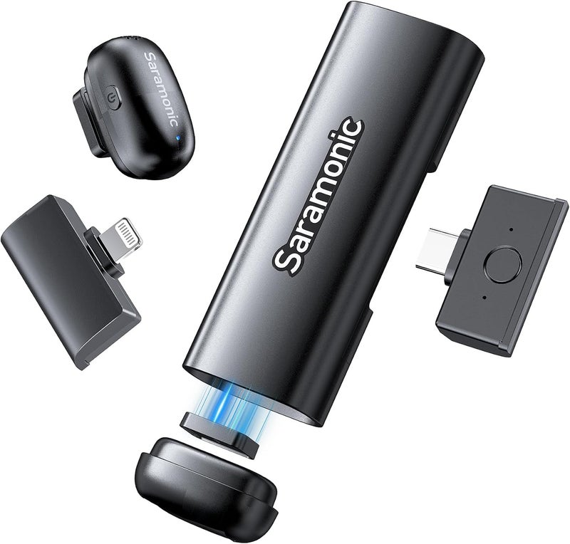 سارامونيك ميكروفون لافالير لاسلكي Saramonic Air SE، 48 كيلوهرتز/24 بت، ميكروفون صغير USB-C و Lightning لأجهزة iPhone و Android و PC، ميكروفون مشبك للتدوين المرئي والبث المباشر ويوتيوب والمقابلات - Image 1