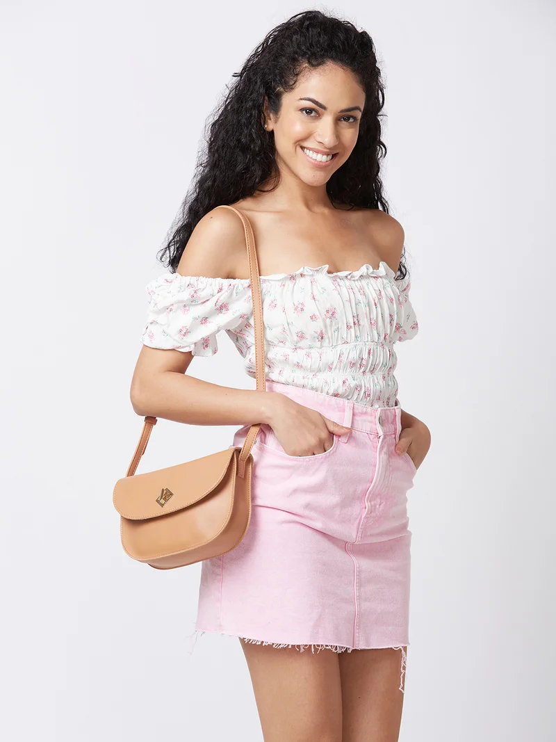 Globus Women Tan Solid Casual Sling Bag