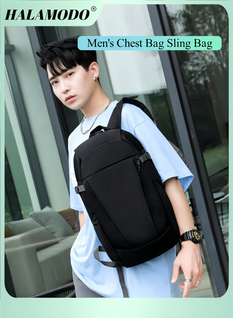 هالامودو حقيبة رياضية رجالية للتسلق حقيبة ظهر محمولة للسفر في الهواء الطلق حقيبة عادية حقيبة من قماش أكسفورد حقيبة كتف مزدوجة حقيبة مقاومة للماء مع مساحة تخزين متعددة الطبقات ووسادة ظهر مسامية على شكل خلية نحل - Image 1