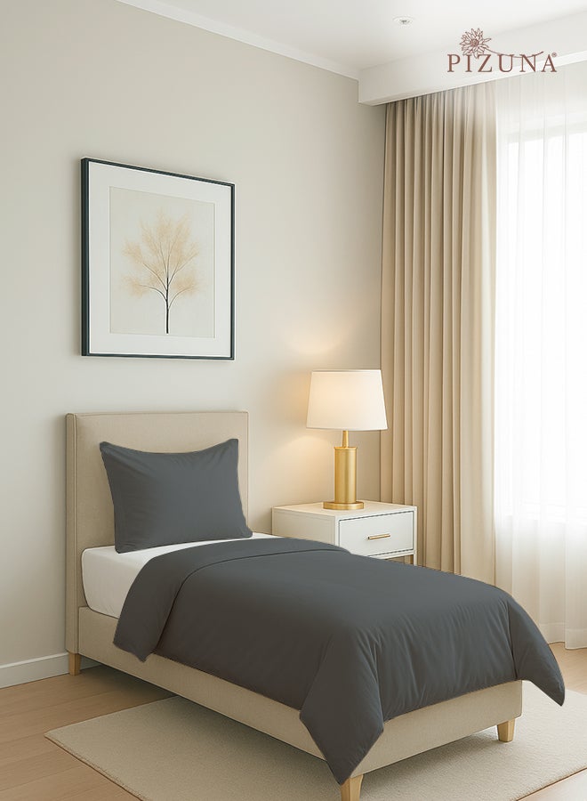 Pizuna Pure Combed Cotton Duvet Cover Single 140x200 cm Dark Grey, 400 Thread Count Cool Breathable 100% Long Staple Cotton Sateen Weave Quilt Cover & 1 Pillowcase (Luxurious Bedding Set) - Image 1