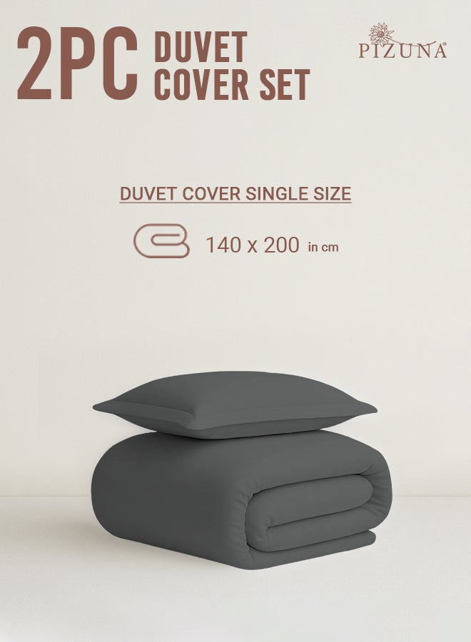 Pizuna Pure Combed Cotton Duvet Cover Single 140x200 cm Dark Grey, 400 Thread Count Cool Breathable 100% Long Staple Cotton Sateen Weave Quilt Cover & 1 Pillowcase (Luxurious Bedding Set) - Image 3