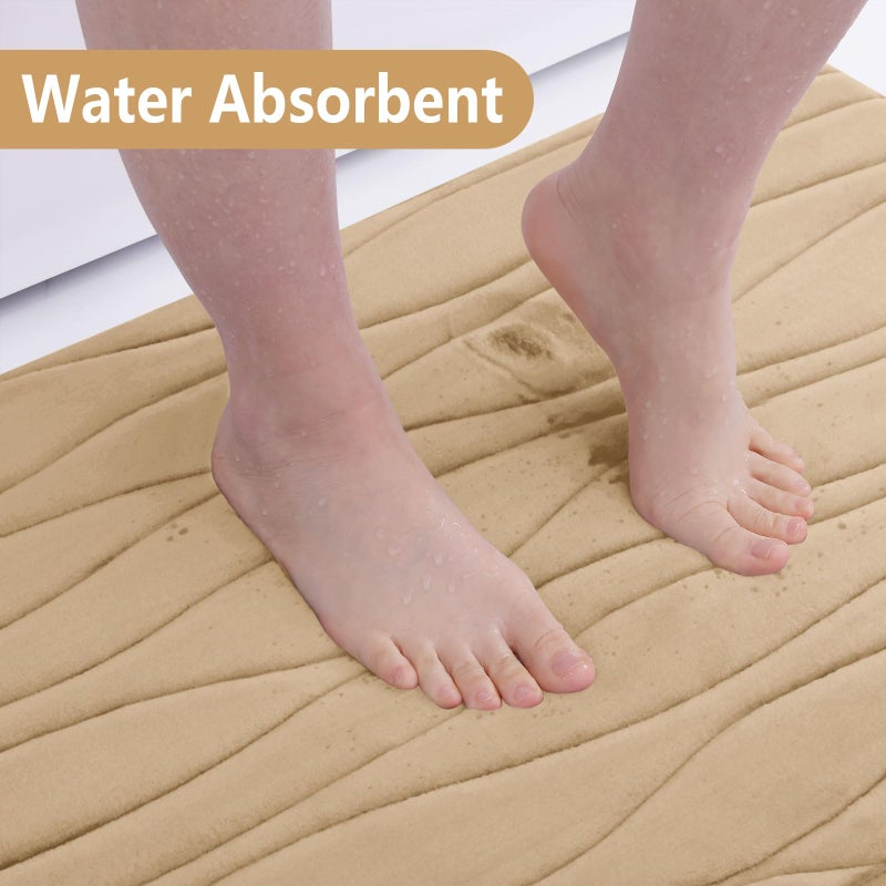 بجند بوجاندا Memory Foam Progh Brugات 24 × 16 إضافيًا ناعمًا وامتصاصًا الحصير الحافز غير القابل للانزلاق والآلة سجاد حمام قابلة للغسل لحوض حوض أرضي ودش بيج - Image 3