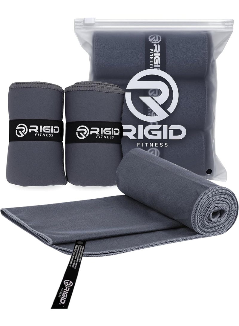 RIGID FITNESS Microfiber Workout Towels, Quick Dry, Super Absorbent Gym Towel, Odor Free Sweat Towel for Gym, Yoga, Running & Outdoor - Fast Drying for Men and Women - Set of 3 (Dark Gray) - Medium Size 80 x 40cm - Image 1