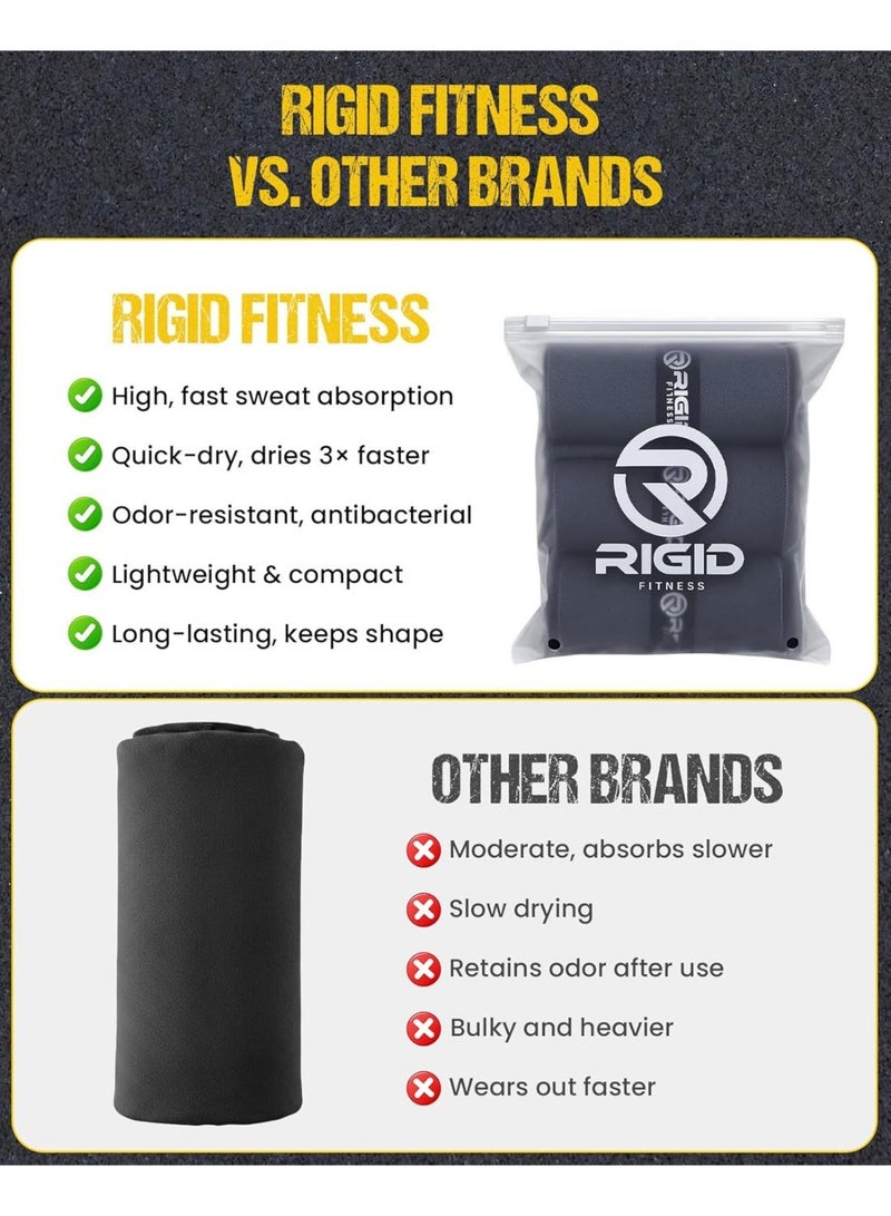 RIGID FITNESS Microfiber Workout Towels, Quick Dry, Super Absorbent Gym Towel, Odor Free Sweat Towel for Gym, Yoga, Running & Outdoor - Fast Drying for Men and Women - Set of 3 (Dark Gray) - Medium Size 80 x 40cm - Image 2