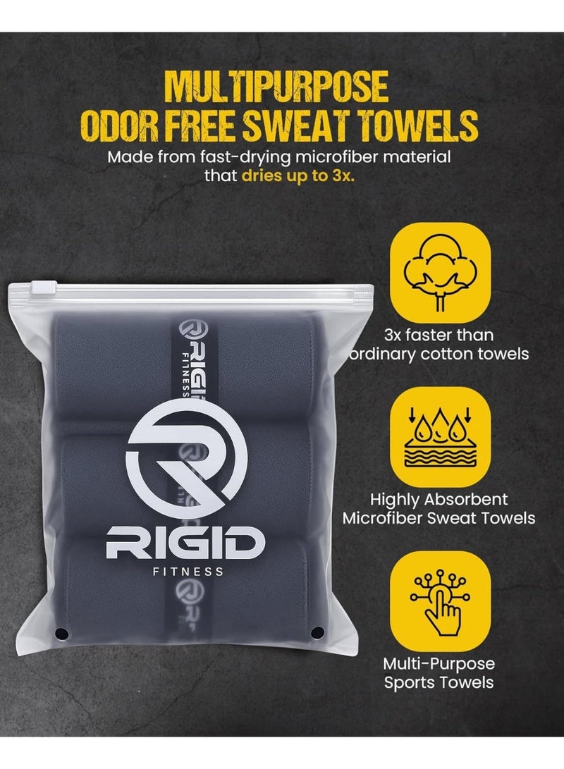 RIGID FITNESS Microfiber Workout Towels, Quick Dry, Super Absorbent Gym Towel, Odor Free Sweat Towel for Gym, Yoga, Running & Outdoor - Fast Drying for Men and Women - Set of 3 (Dark Gray) - Medium Size 80 x 40cm - Image 4