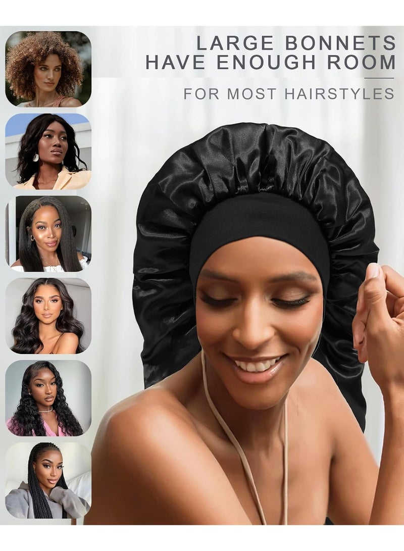 GlamKit Satin Bonnet Sleep Cap Silk for Natural Hair Long Extra Large Bonnets Women Night Wide Elastic Band Very Soft Comfortable Black - Image 4