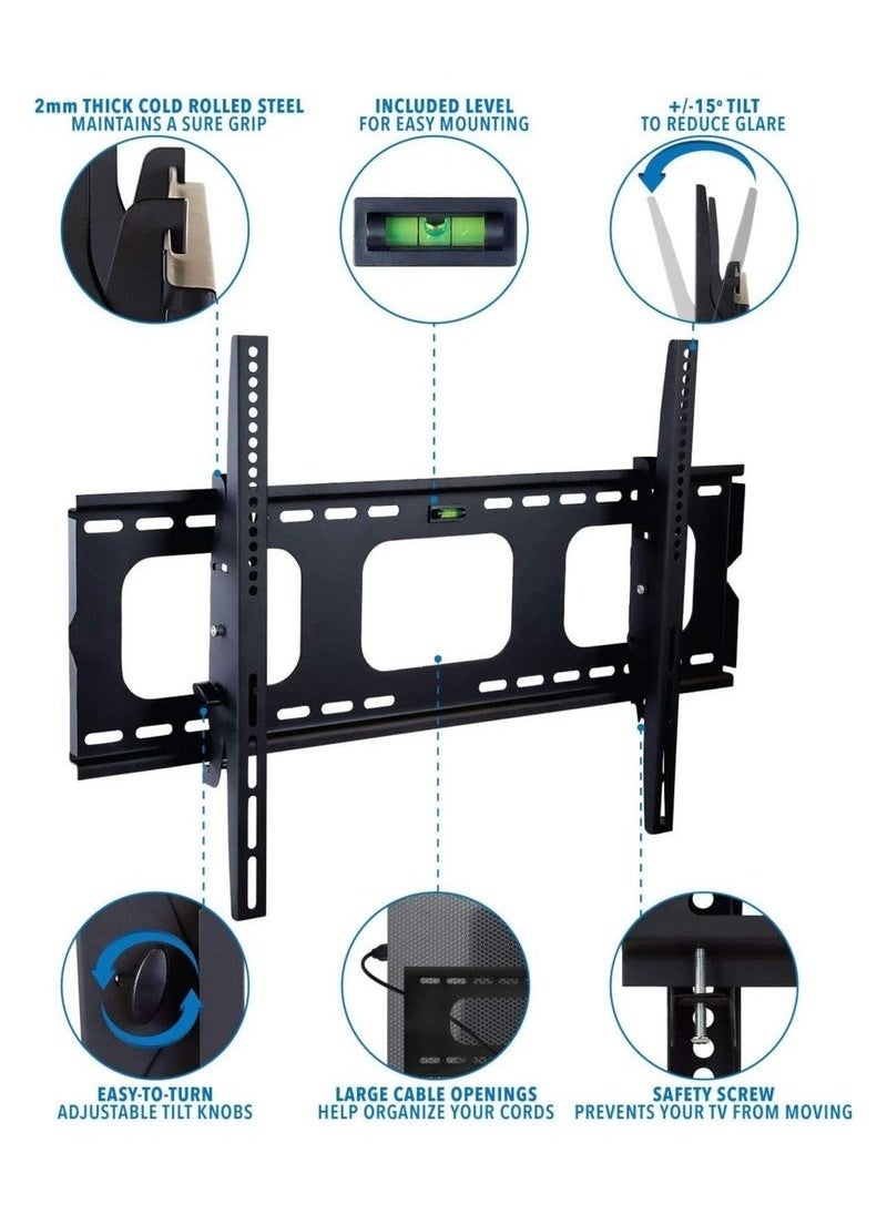 RAQTA TV Wall Mount Bracket For Samsung, Sony, Vizio, LG, Panasonic, TCL, Element – Fits 32 to 65 Inch TVs, VESA 200x200 to 750x450, Premium Tilt, 175 lbs Capacity  - Image 3