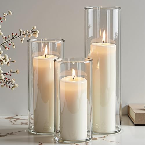Mavelune 24Pack White Pillar Candles with Glass Cylinder Vases 12 Vases 12 Candles Elegant Tall Candle Holders for Weddings Events and Home Dcor Centerpieces - Image 1