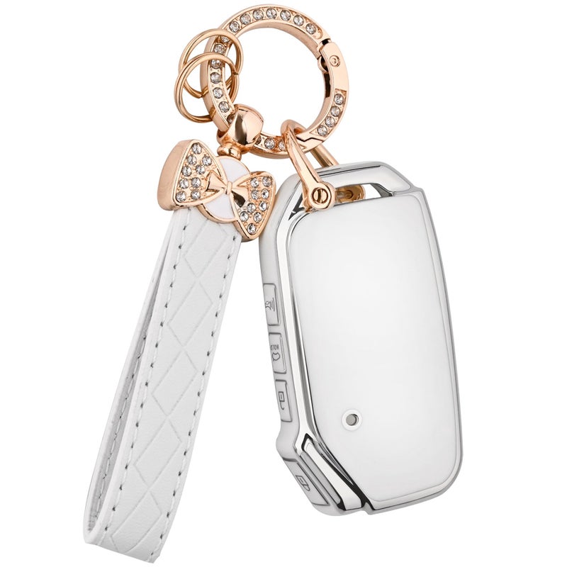 TECARATE for Kia Key Fob Cover - 5 Button TPU Car Key Case Shell Protector with Keychain Fit for Kia K5, Forte, Sportage, Soul, Seltos, Telluride, Sorento, Niro (White) - Image 1