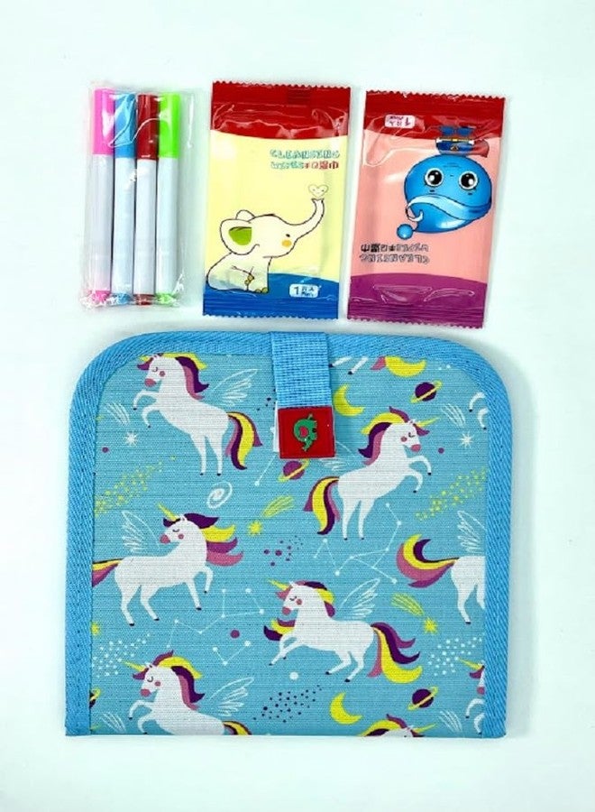 ArtBee Erasable Doodle Drawing Book - 6 Sheets Double-Side Kids Draw Slate for Colouring Sketching Painting Toy Writing Boards Children Scribbler Pad with 4 Water-Soluble Chalk Markers (Sky Blue) - Image 1