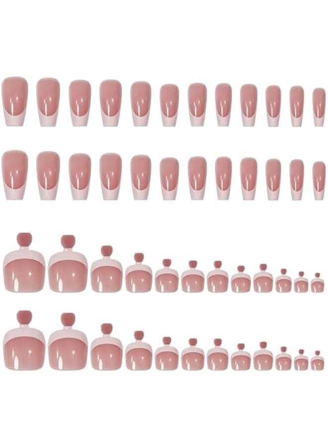 KHAJUL New Arrival Press On Toenails with Jelly Stickers and Nail File, Glossy Full Cover Acrylic Glue for Women Manicure (48-Piece Pink) - Image 2