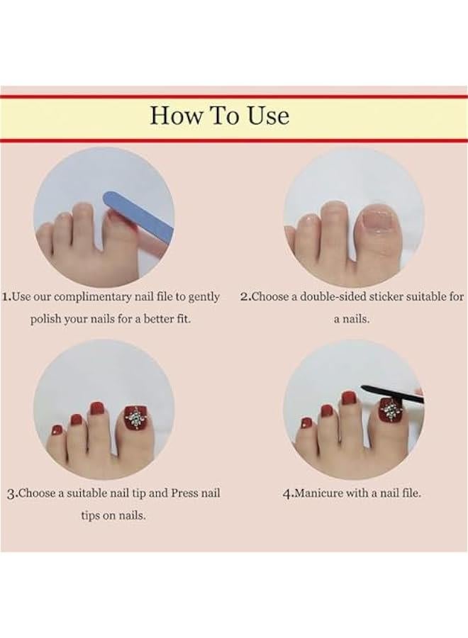 KHAJUL New Arrival Press On Toenails with Jelly Stickers and Nail File, Glossy Full Cover Acrylic Glue for Women Manicure (48-Piece Pink) - Image 4
