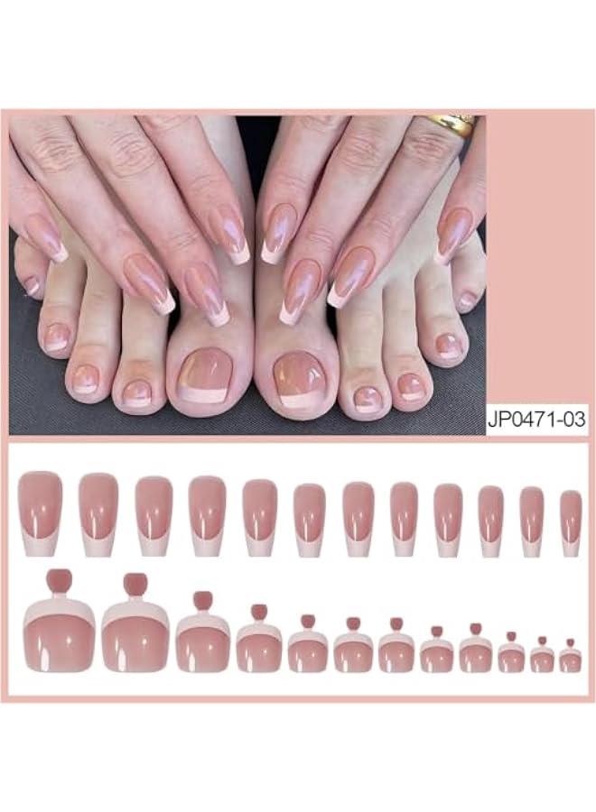 KHAJUL New Arrival Press On Toenails with Jelly Stickers and Nail File, Glossy Full Cover Acrylic Glue for Women Manicure (48-Piece Pink) - Image 3
