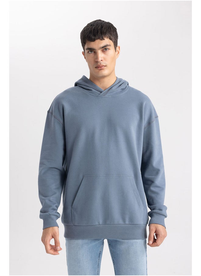 DeFacto - Man Comfort Fit Hooded Long Sleeve Knitted Sweat Shirt - Image 1