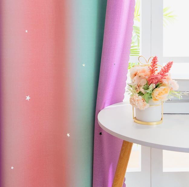 Yancorp Curtains for Girls Bedroom Kids Room Curtain Colorful Window Nursery Curtain 63 inches Length Room Darkening Grommet 2 Layers (Green Pink Purple, W52 X L63) - Image 3