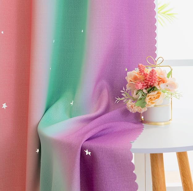 Yancorp Curtains for Girls Bedroom Kids Room Curtain Colorful Window Nursery Curtain 63 inches Length Room Darkening Grommet 2 Layers (Green Pink Purple, W52 X L63) - Image 4