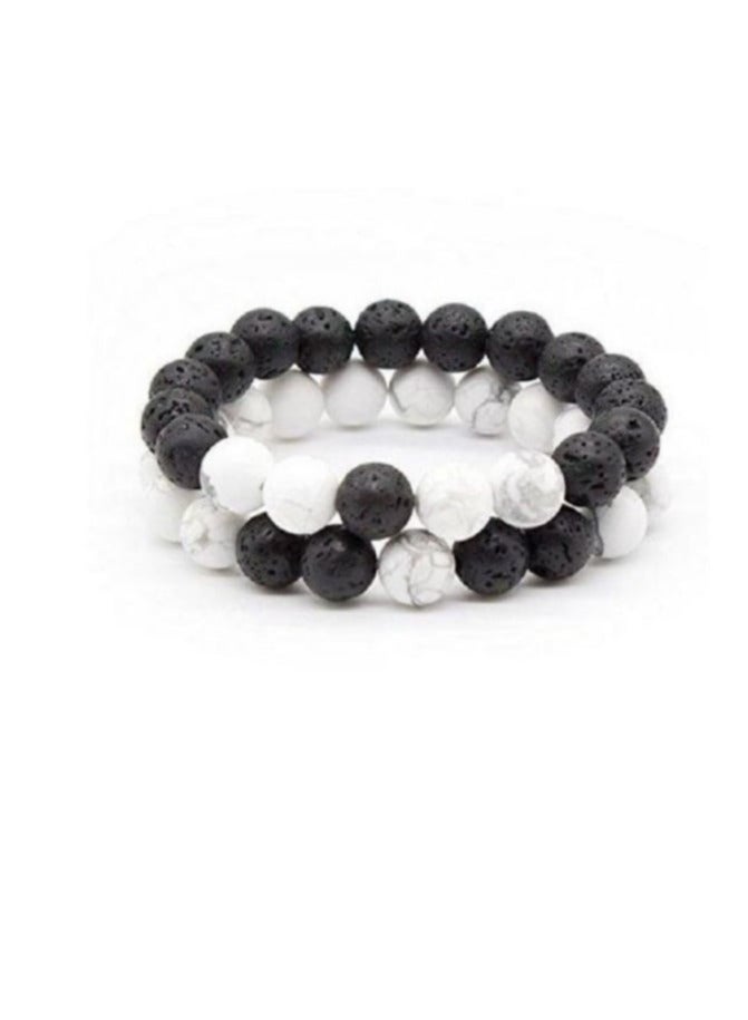 RA accessories Unisex Bracelet Of Off-White Turquoise & Black Lava-Two Pieces - Image 1