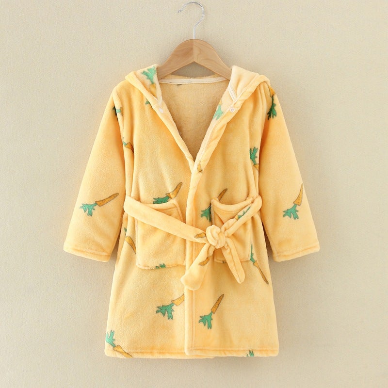 Hooded Flannel Bathrobe for Infants – Cartoon Design Baby Pajamas 1-3 Years - Image 1