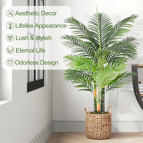 Keeplush Triple Golden Cane Palm Artificial Tree 4ft Tall Large Faux Tropical Palm Tree UV Resistant Fake Plant in Pot for Indoor Outdoor Big House Living Room Patio Office Home Outside Decor 2Pack - Image 3