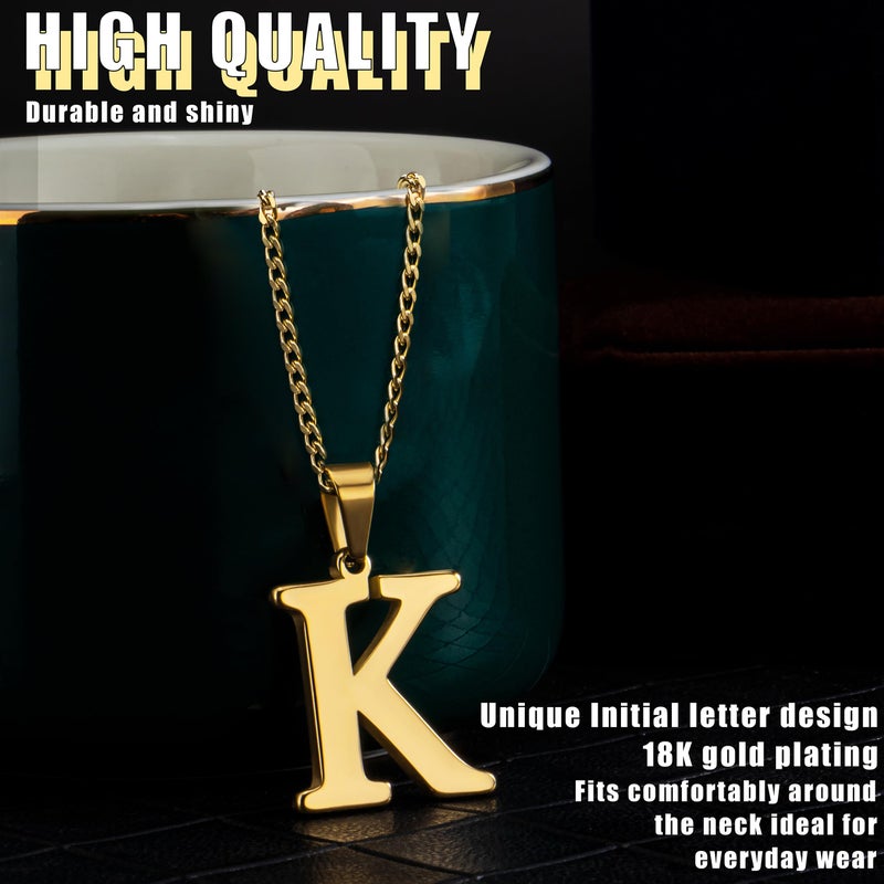 Suweibuke Initial Necklace for Men Women Boys Girls, 18K Gold Plated 26 Letters Pendant Necklace, Personalized Jewelry Gifts (Gold-K) - Image 2