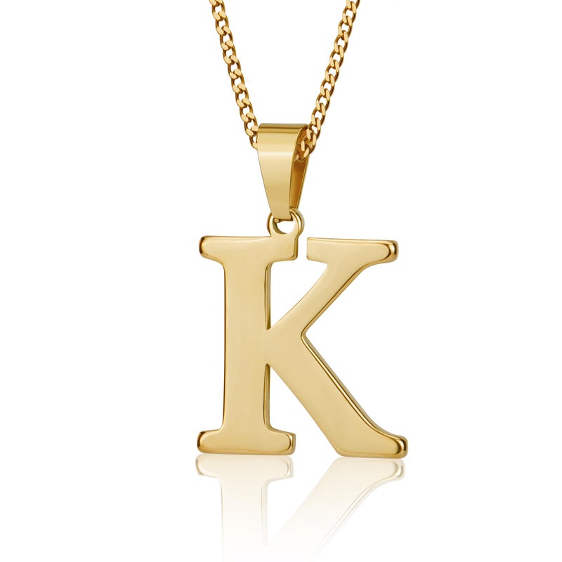 Suweibuke Initial Necklace for Men Women Boys Girls, 18K Gold Plated 26 Letters Pendant Necklace, Personalized Jewelry Gifts (Gold-K) - Image 1