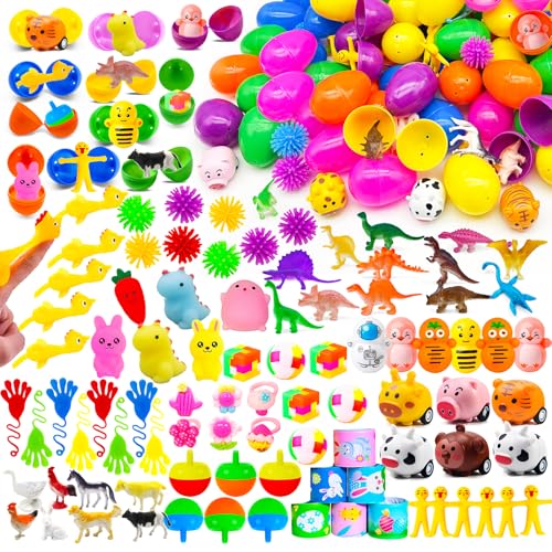 GOAUS Prefilled Easter Eggs with Toys 240 Pcs 120 Eggs Truly Filled with 120 Small Toys Prefilled Easter Egg Hunt Stuffed Party Favors Basket Stuffers Prizes for Kids - Image 1