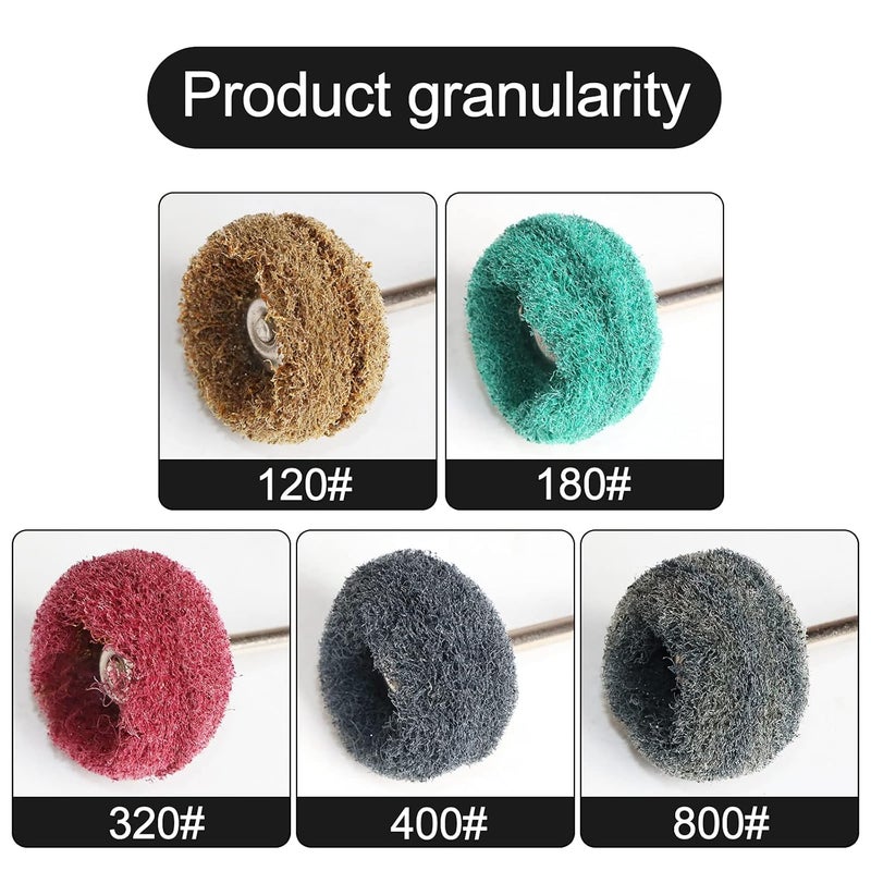 FPPO 100PCS Abrasive Buffing Polishing Wheel Set for Rotary Tool,Mini scouring pad Brush Polishing kit, Removal of Rust,Deburring on Metal Surface,with 3mm Mandrel - Image 2