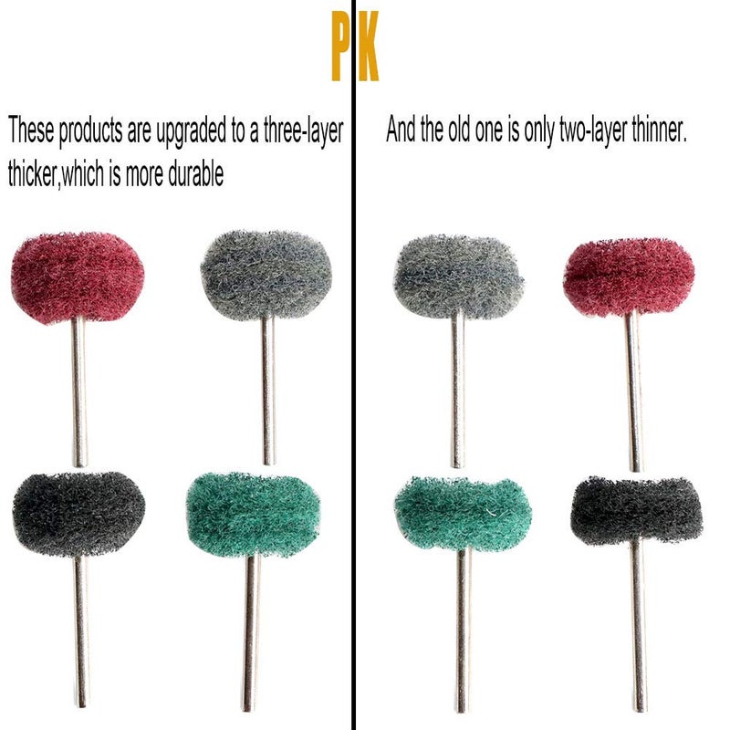 FPPO 100PCS Abrasive Buffing Polishing Wheel Set for Rotary Tool,Mini scouring pad Brush Polishing kit, Removal of Rust,Deburring on Metal Surface,with 3mm Mandrel - Image 5
