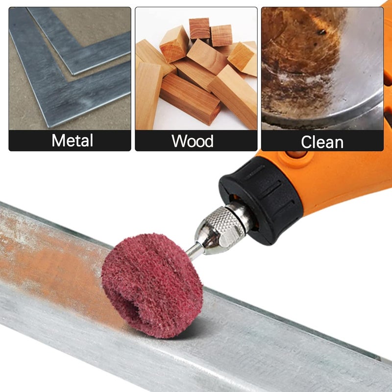 FPPO 100PCS Abrasive Buffing Polishing Wheel Set for Rotary Tool,Mini scouring pad Brush Polishing kit, Removal of Rust,Deburring on Metal Surface,with 3mm Mandrel - Image 4