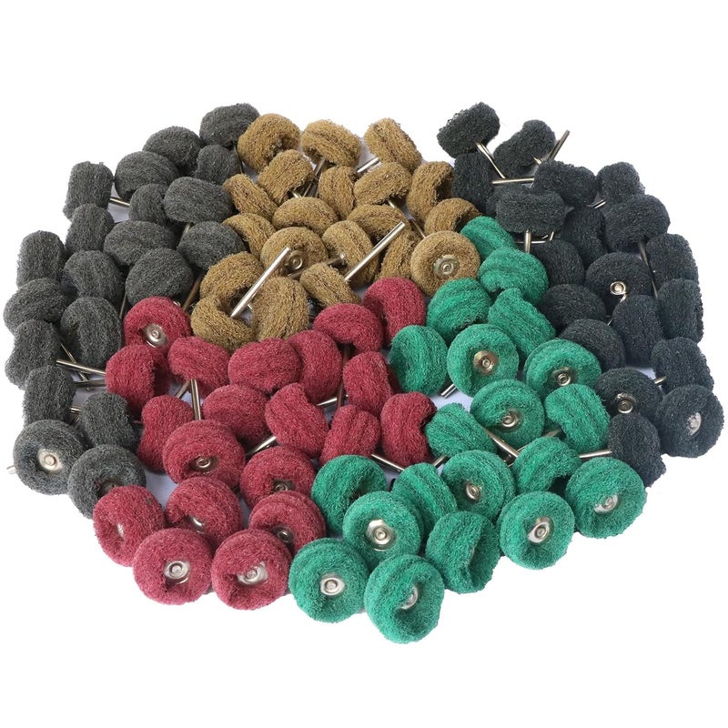 FPPO 100PCS Abrasive Buffing Polishing Wheel Set for Rotary Tool,Mini scouring pad Brush Polishing kit, Removal of Rust,Deburring on Metal Surface,with 3mm Mandrel - Image 1