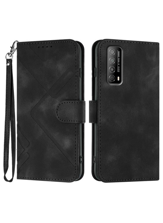 زبون جراب لهاتف Huawei Enjoy 20 SE 4G بتصميم خطوط من الجلد الملمس - Image 1