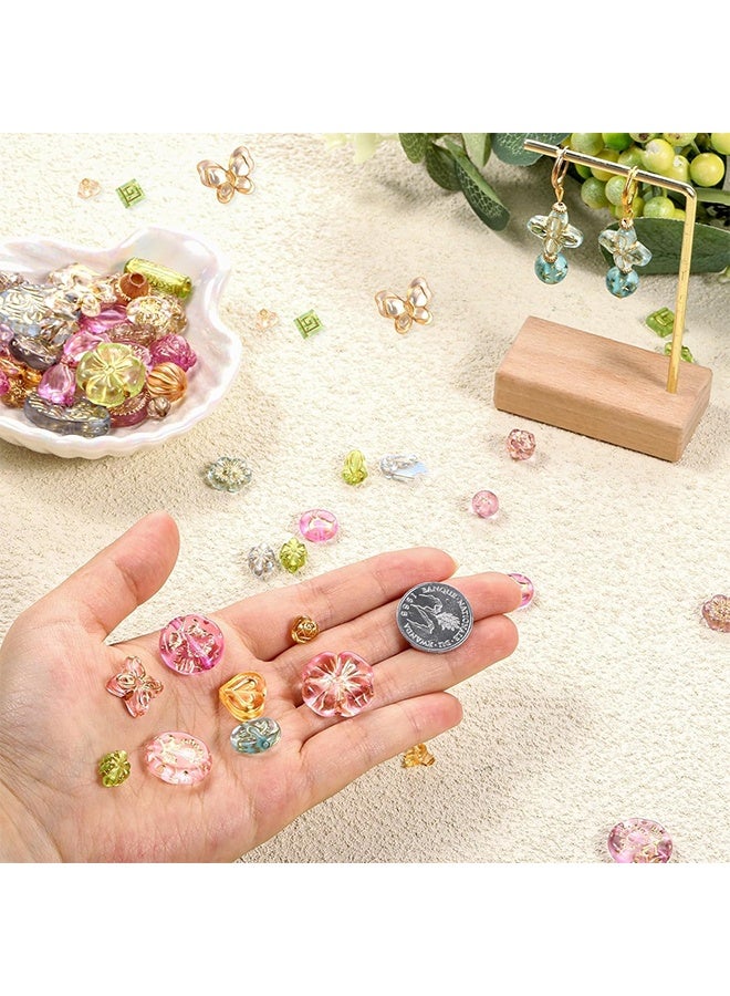 50-70 Pcs Cute Assorted Kawaii Aesthetic Beads Assorted Bohemia Acrylic Beads Heart Butterfly Flower Round Oval Czech Bead Bulk Metal Enlaced Transparent Aesthetic Bead for Jewelry Making DIY Craft - Image 4
