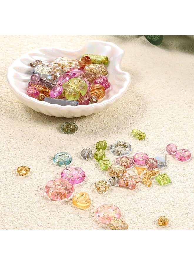 50-70 Pcs Cute Assorted Kawaii Aesthetic Beads Assorted Bohemia Acrylic Beads Heart Butterfly Flower Round Oval Czech Bead Bulk Metal Enlaced Transparent Aesthetic Bead for Jewelry Making DIY Craft - Image 2