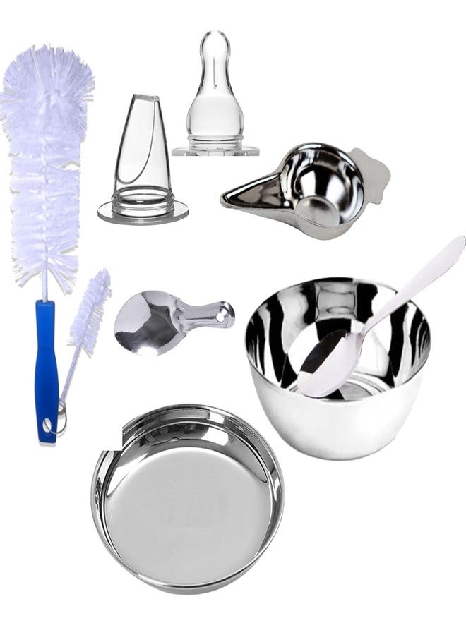 PGD New Born Baby Essential Steel Feeding Utensils Gift Set- Feeding Bottle, Feeder, Bowl, Plate, Idly Spoon, Spoon, Cleaning Brush Set, Sipper and Nipple (200ml Essential Utensils Gift Set) - Image 2