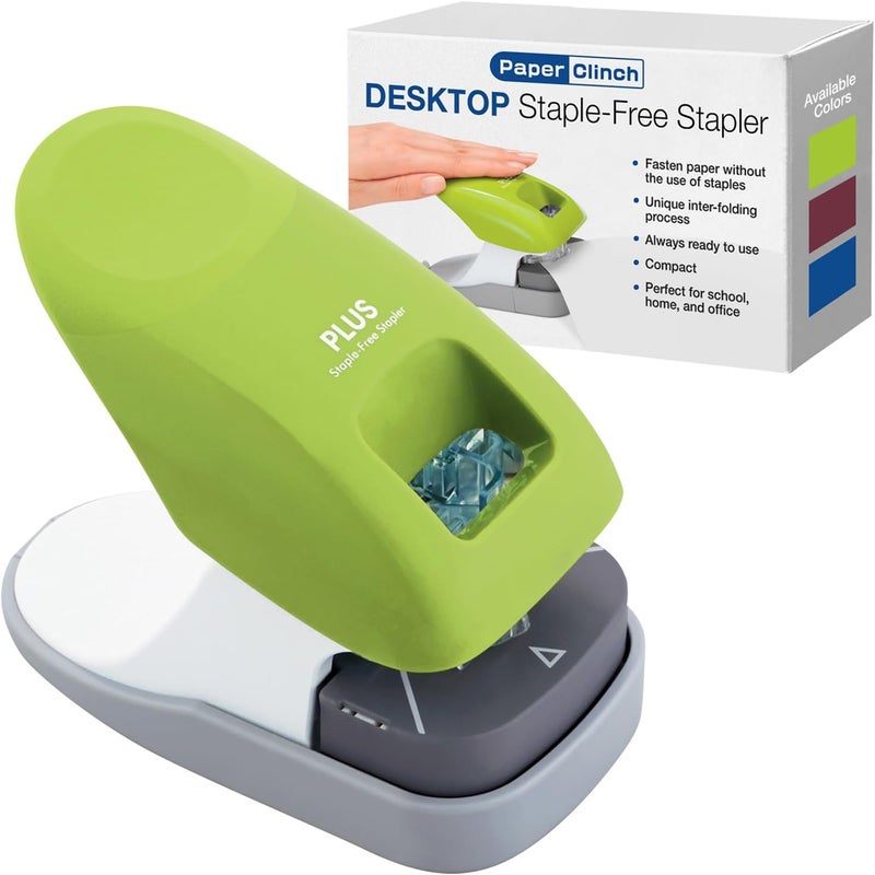 Plus Paper Clinch Stapler Without Staples, Green Odor resistant - Image 1