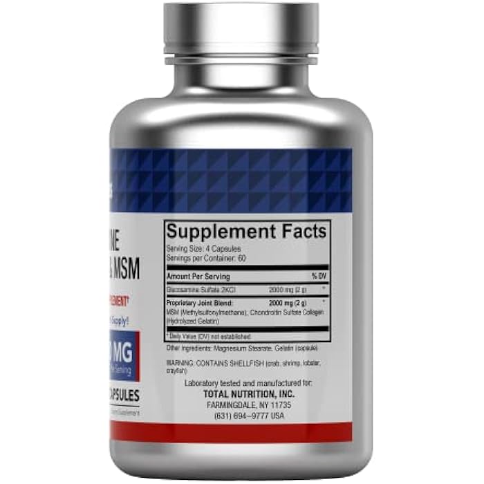 tnvitamins Glucosamine Chondroitin MSM Capsules, 240 Count | 4,000 mg Per Serving | 2,000 mg Glucosamine Sulfate 2KCl + 2,000 mg MSM & Chondroitin Blend | Joint Support Supplement - Image 2