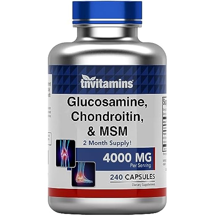 tnvitamins Glucosamine Chondroitin MSM Capsules, 240 Count | 4,000 mg Per Serving | 2,000 mg Glucosamine Sulfate 2KCl + 2,000 mg MSM & Chondroitin Blend | Joint Support Supplement - Image 1