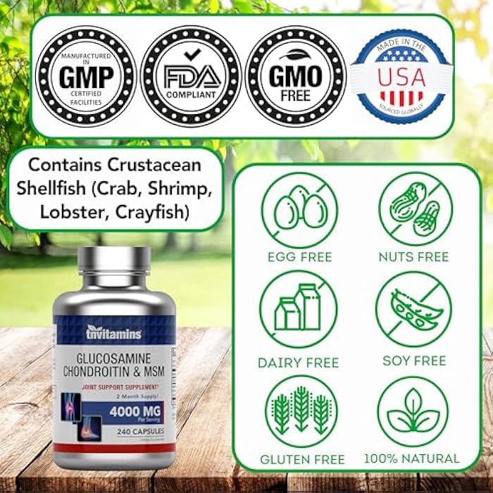 tnvitamins Glucosamine Chondroitin MSM Capsules, 240 Count | 4,000 mg Per Serving | 2,000 mg Glucosamine Sulfate 2KCl + 2,000 mg MSM & Chondroitin Blend | Joint Support Supplement - Image 5
