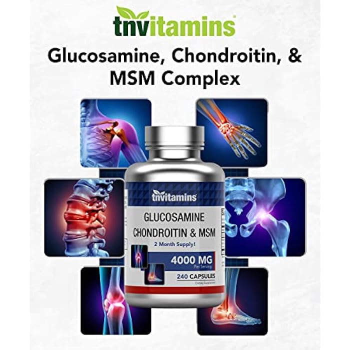 tnvitamins Glucosamine Chondroitin MSM Capsules, 240 Count | 4,000 mg Per Serving | 2,000 mg Glucosamine Sulfate 2KCl + 2,000 mg MSM & Chondroitin Blend | Joint Support Supplement - Image 4